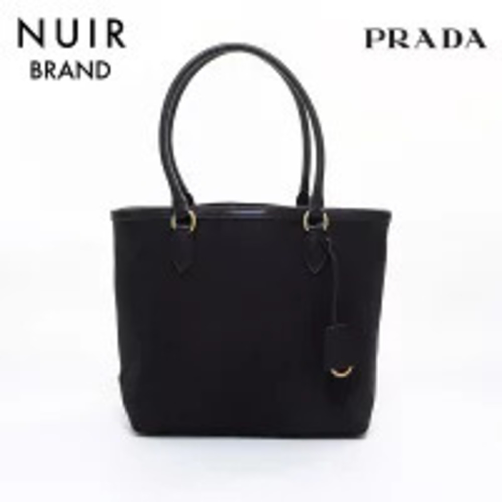 Prada Logo Jacquard Tote Bag black leather trim